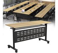 Folding Conference Table, Mobile Training Desk with Silent Wheels Flip Top Rolling Seminar Meeting Desk Business Style Wooden Meeting Table for Office, Conference Rooms, Training Rooms, Classr