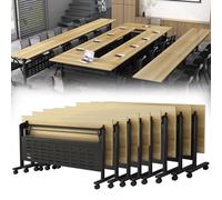 Folding Conference Table, Mobile Training Desk with Silent Wheels Flip Top Rolling Seminar Meeting Desk Business Style Wooden Meeting Table for Office, Conference Rooms, Training Rooms, Classr