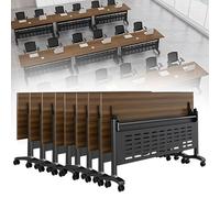 Folding Conference Table, Mobile Training Desk with Silent Wheels Flip Top Rolling Seminar Meeting Desk Business Style Wooden Meeting Table for Office, Conference Rooms, Training Rooms, Classr