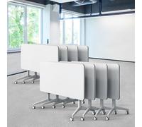 Folding Conference Table, White Conference Room Tables with Wheels, Flip Top Large Rectangular Meeting Seminar Desk for 2-10 People (8, 55.1")
