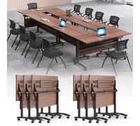 Folding Conference Tables, Modern Office Conference Room Table with Silent Locking Wheels, Foldable Flip Top Meeting Desk, Seminar Desk for Office,Meeting Room