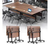 Folding Conference Tables, Modern Office Conference Room Table with Silent Locking Wheels, Foldable Flip Top Meeting Desk, Seminar Desk for Office,Meeting Room