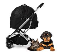 Folding Dog Pram Pet Stroller Buggy, Dog Strollers for Medium Small Dogs, Cat Dog Stroller Travel Carrier Cart Detachable Dog Prams Pushchairs, Large Capacity Net(Nero)