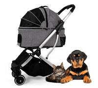 Folding Dog Pram Pet Stroller Buggy, Dog Strollers for Medium Small Dogs, Cat Dog Stroller Travel Carrier Cart Detachable Dog Prams Pushchairs, Large Capacity Net(Grey a)