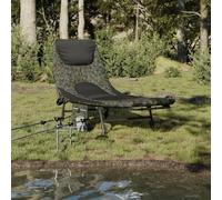 Folding Fishing Chair with Adjustable Anti-Mud Legs, Camouflage & Black, Portable Camping Chair for Fishing, Hunting, Outdoor Activities, 180kg Capacity, 0-180° Reclining Backrest, Oxford 600D Fabric