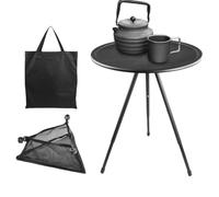 Folding Outdoor Table, Round Patio Camping Desk, Small Adjustable Height, Lightweight Foldable Stand, Cooking BBQ Picnic Gear, Travel Beach Outside Use for Compact Event Setup