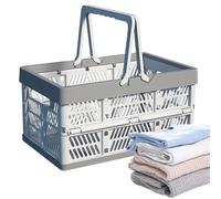 Folding Picnic Basket - 38,5 x 25 x 20 cm Colllapsible Storage Crate, Grocery Shopping Basket With Handles, Storage Baskets For Organizing | Stackable Bin For Camping, Home Organization, And Travel
