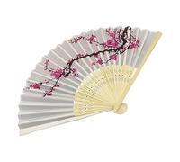 Folding Silk Fan - 8.26 Inch Ink Painted Flower Fan, Printed Plum Blossom Design with Lightweight Craft Cloth Construction, Ideal for Stage Performances Dance Shows Home Decor or Cultural Display