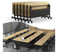 Folding Tables 6ft, Modern White Conference Table, Flip Top Conference Room Desk,Mobile Training Desk with Wheels for Office,Meeting Room,Classroom