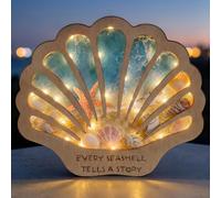 FoldTier Espositore a forma di conchiglia, in legno, con luci e finestra, per vetro marino, stella marina, dente di squalo, scatola per ombre da spiaggia, decorazione per la casa, compleanno, laurea