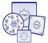 FoldTier Set da tavola da 4 pezzi Pesach Seder Renaissance Set include piatto rotondo Seder Vassoio quadrato Matzo in seta copertura Matzo Borsa Afikoman per decorazioni pasquali stoviglie