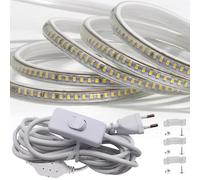 FOLGEMIR 4 metro Striscia LED con interruttore Bianco Freddo, 2835 SMD 144 Leds/m, 220V 230V strip, illuminazione molto luminosa, Impermeabile IP65