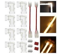FOLGEMIR Connettori rapidi, connettori angolari a forma di L, connettori centrali trasparenti, connettori cavi, clip autoadesive per striscia LED COB di larghezza 8mm 2Pin