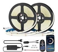 FOLGEMIR Striscia LED COB 10 metro (2x 5m), Bianco Caldo 3000K dimmerabile, 8mm Larghezza, Bluetooth APP controllata con alimentatore 12V + telecomando RF, autoadesiva, flessibile