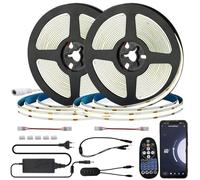 FOLGEMIR Striscia LED COB 10 metro (2x 5m) Bianco Naturale 4000K, controllata tramite WIFI, dimmerabile con alimentatore 12V & telecomando IR, autoadesiva, compatibile con APP Tuya
