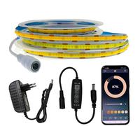 FOLGEMIR Striscia LED COB 4 metro, Bianco Naturale 4000K dimmerabile, Bluetooth APP controllata, autoadesivo, striscia luminosa flessibile con alimentatore 12V + controller a 3 pulsanti