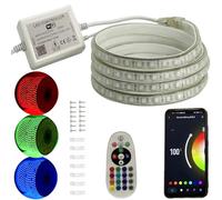 FOLGEMIR Striscia LED RGB 15 metro, controllata tramite WIFI, dimmerabile con trasformatore 220V e telecomando IR, 5050 SMD 60 LED/m, impermeabile IP65, compatibile con APP Tuya