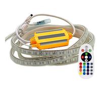 FOLGEMIR Striscia LED RGB 2 metro, barra luminosa dimmerabile con Trasformatore 220V e Telecomando IR, Nastri LED 5050 SMD 60 LEDs/m, IP65 impermeabile