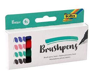 folia 1719 - Set di 4 pennelli con punta flessibile, spessore del tratto circa 1-7 mm, a base d'acqua, nei colori bacche, blu, verde e nero