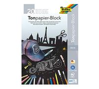 folia 197 - Blocco di carta da disegno nero, formato DIN A4, 20 fogli da 130 g/m², blocco con incollaggio a testa, ideale per colori chiari come gessetti, pietra ollare