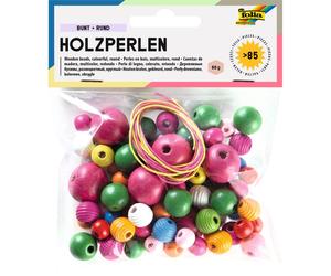 Folia 2297 - Holzperlen, rund, 84 Stück, bunt sortiert