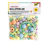 Folia 22976 - Perline di legno, 84 pezzi, in 6 colori e 4 diverse misure, per creare collane e bracciali, con 2 fili da circa 85 cm, colori pastello, taglia unica