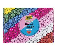 folia 22992 - Perline di legno JUMBO BASIC, 1 kg di perline di legno per artigianato in 7 colori, circa 2000 perline di legno con Ø 1-1,8 cm