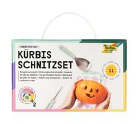 folia 23008 - Set per intagliare zucche in Metallo Carve Your Way, con 4 Strumenti per intagliare, Set per Bambini e Adulti, Inclusi Modelli e Adesivi