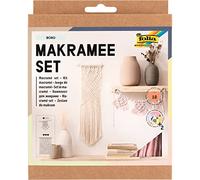 folia 23719 - Set macramè Boho, 10 pezzi, filato (beige naturale), filo (rosa), bastone di legno, perline di legno, 100% cotone, con istruzioni (lingua italiana non garantita)