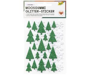 folia 23774 - Adesivi in gommapiuma glitterati NATALE, 53 pezzi in verde e bianco, abeti e fiocchi di neve per decorare e abbellire