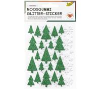 folia 23774-Adesivi in gommapiuma Glitterati Natale, Pezzi in Verde e Bianco, abeti e Fiocchi di Neve per Decorare e abbellire, Green, White, 53 Pieces