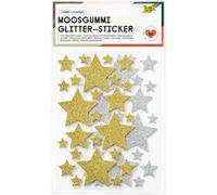 folia 23777-Adesivi in gommapiuma Glitterati Stars Classic, Pezzi in Oro e Argento, Adesivi in 4 Dimensioni per Decorare e abbellire, Gold/Silver, 50 Stück
