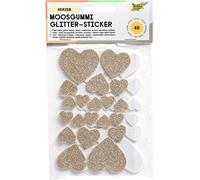 folia 23787 - Adesivi in gomma espansa glitterata, cuori assortiti in bianco e oro, diverse dimensioni, 40 pezzi, ideali per decorare e decorare biglietti di auguri, ecc.