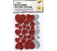 Folia 23791 - Adesivo Glitter, Cuore, Confezione da 40, Colore: Rosso/Argento