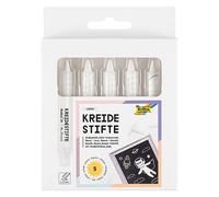 folia 370500-Set, 5 pennarelli a Gesso in Bianco per dipingere su Lavagna, Vetro, Carta e Altre superfici Lisce, Chalk, White, not known