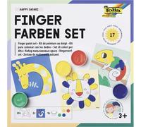 folia 48210-Set Happy Safari, Creativo con 5 Colori a Dita Brillanti da 30 ml, 10 colorare con Motivi di Animali e 2 Sagome da mescolare, Istruzioni Incluse, Multicolore, Set, 48210