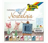 folia 496/1515 - Fogli Pieghevoli Nostalgia, 15 x 15 cm, 80 g/mq, 50 Fogli Assortiti in 10 Motivi - Ideali per meravigliose Figure e Forme Pieghevoli