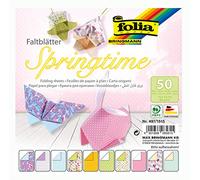 folia 497/1515 - Fogli Pieghevoli Springtime, 15 x 15 cm, 80 g/mq, 50 Fogli Assortiti in 10 Motivi - Ideali per meravigliose Figure e Forme Pieghevoli