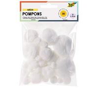 folia 50030 - Pompon 30 Pezzi, Bianco, Assortiti in 5 Diverse Dimensioni da Circa 10 mm a 50 mm, Ideali per lavori di bricolage Versatili