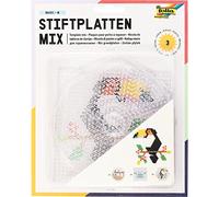 folia 73214 - Perline da stirare Mix, Basic Medium, 3 motivi assortiti, 3 piastre trasparenti per perline da stirare con un diametro di 5 mm, cerchio, quadrato ed esagono