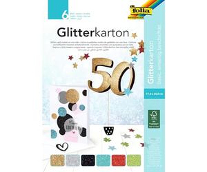 folia 85139 - Blocco di Carta Glitterata Basic, 300 g/mq, 6 Fogli, ca. 17,4 x 24,5 cm