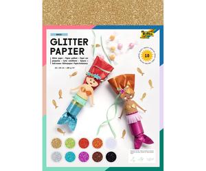 Folia 880409 Glitter Paper Pack of 10 Assorted Colours - 24 x 34 cm