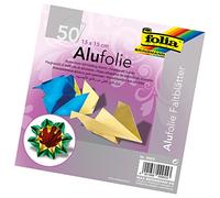 folia 9955 - Fogli pieghevoli in foglio di alluminio 15 x 15 cm, 100 g/m², 50 fogli, colori assortiti, ideali per piegare la carta e altri lavori creativi
