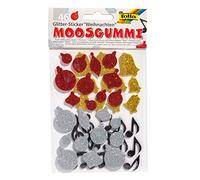 folia- Adesivi Glitter in Gomma espansa, Natale II, Colori Assortiti in Rosso, Argento, Oro e Nero, Diverse Dimensioni, 46 Pezzi - Ideale Decorare Biglietti di Auguri, ECC Weihnachten 2, 23785