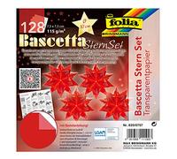 folia Bascetta-Set, Carta Trasparente, 115 g/mq, 128 Fogli, Diametro della Stella Fatta Circa 10 cm, con Istruzioni per Il Fai da Te, Colore: Rosso, ca. 7,5 x 7,5 cm, unità
