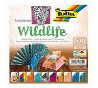 folia Wildlife, 15 x 15 cm, 80 g/mq, 50 Fogli Assortiti in 10 Motivi, Ideali per bellissime Figure e Forme Pieghevoli, Multicolore, 495/1515