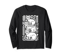 Folk Art Vibe Gatti Stile Scandinavo Boho Maglia a Manica