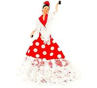 Folk Artesanía Bambola da Collezione in Porcellana di 28 cm. Tipico Abito regionale andaluso o Flamenco, Realizzato in Spagna Muñecas. Abito Nero a Pois Rossi