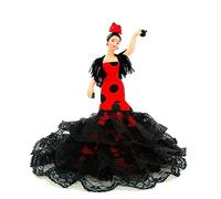 Folk Artesanía Bambola fiamminga o andalusa della Spagna Collezione d'Arte in Porcellana in Edizione Limitata da 18 cm. Made in Spain (Rosso Pois Nero)