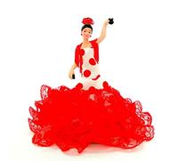 Folk Artesanía Bambola fiamminga o andalusa della Spagna Collezione d'Arte in Porcellana in Edizione Limitata da 18 cm. Made in Spain (Bianchi Pois Rosso)